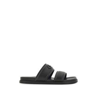 Ferragamo Flat 2 Fasce Sandals - male - Ferragamo - Sliders - Black - 6 UK - Shoes