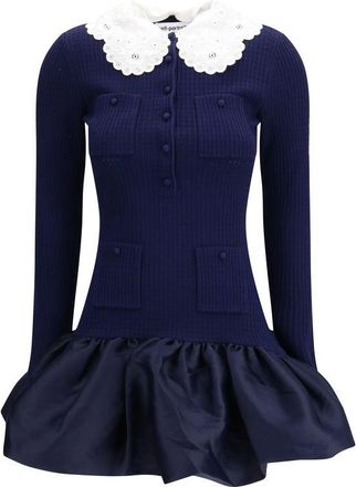 Self Portrait blauwe viscose cocktailjurk