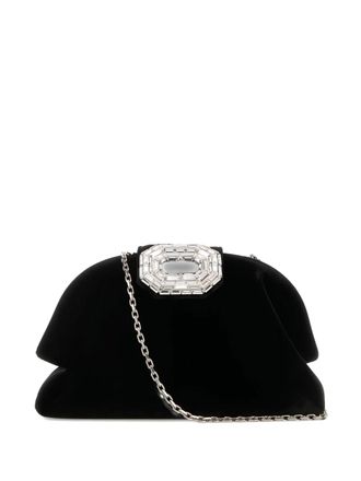 Amina Muaddi Camelia velvet clutch bag - women - Viscose/Satin/Brass - One Size - Black