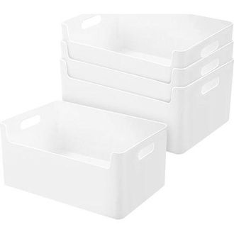 OEM Juego De 4 Cajas De Almacenamiento De Pl&aacute;stico Para Cocina Y Ba&ntilde;o, 25 Cm, Cesta De Almacenamiento Frontal-inferior, Cajas De Almacenamiento Blancas, E