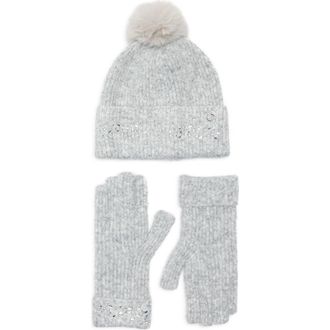 Ted Baker Crystal Faux Fur Pompom Beanie & Scarf Box Set in Si at Nordstrom Rack