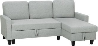 HOMCOM Homcom Sof&aacute; Cama Chaise Longue De 3 Plazas, Chaise Longue Reversible Ambos Lados Con Almacenaje Fundas De Cojines Removibles, Tapizado En Lino, Gris