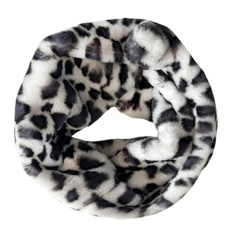 Lina & Lily Solid Colour Faux Fur Womens Infinity Scarf Winter Neck Warmer Snood (Leopard White)