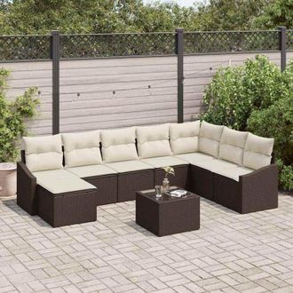 vidaXL Conjunto De Sof&aacute; De Jard&iacute;n 9 Pcs Marr&oacute;n Polirat&aacute;n Vidaxl
