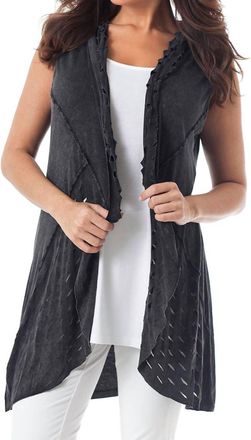 Angel Stone Wash Laser Cut Vest In Charcoal