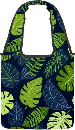 Generic Tropical Leaves Pattern Reversible Canvas Shoulder Tote - Double-Sided Print, 12oz Cotton, 27cm Drop, Fold-Flat Bag for Travel, Shopping, Street Outin