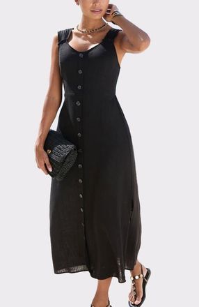 Lascana Womens Button Detail Maxi Dress in Black at Nordstrom, Size 14