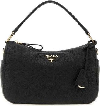 Prada Textured Leather Shoulder Bag Black