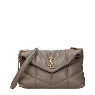 Saint Laurent Puffer Umh&auml;ngetasche Damen Leder Grau/Maulwurf