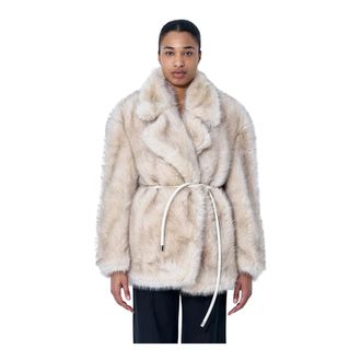 Sportmax Sportmax, Belted Coats, female, Beige, Size: M Plush Textured Coat