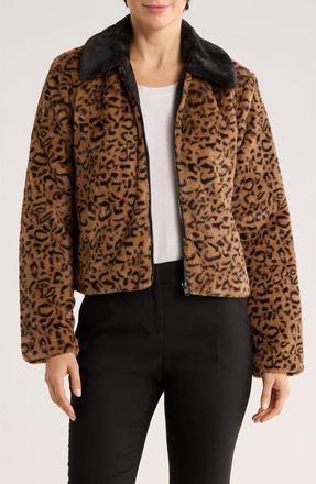 Elie Tahari Leopard Print Faux Fur Jacket in Animal at Nordstrom Rack, Size X-Small