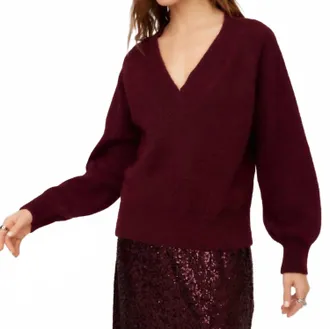 Fifteen Twenty Heather V-Neck Sweater In Wine
