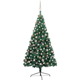 vidaXL Medio &Aacute;rbol De Navidad Con Luces Y Bolas Verde 180 Cm Vidaxl