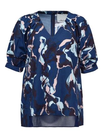 3.1 Phillip Lim puff-sleeve abstract-print blouse - Blue