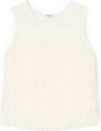 Motivi Georgette Top met Franjes - Dames - Tops zonder mouwen - Wit - XS - Leer - Tops