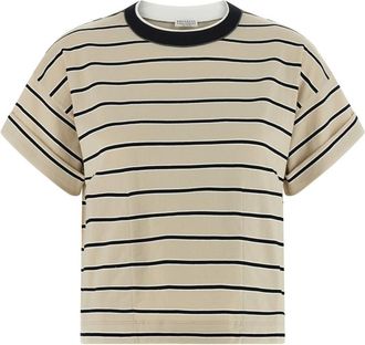 Brunello Cucinelli Beige Shiny Trims T-shirt