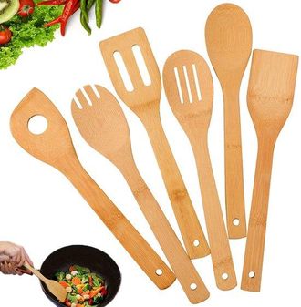 OEM Set Di 6 Utensili Da Cucina In Bamb&ugrave;: Cucchiaio Da Cucina In Bamb&ugrave;, Spatola Antiaderente Con Manici, Set Di Spatole Resistenti Al Calore, Utensili Da 
