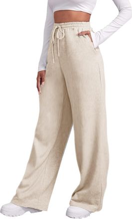 Generic Womens Straight Leg Fleece Lined Joggers Ladies Walking Trousers Blend Warm Sweatpants Drawstring Waist Tracksuit Bottoms Trousers Baggy Elastic High 