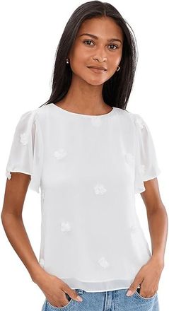 CeCe by Cynthia Steffe 3D Flower Applique Crew Neck Top Womens Clothing New Ivory : MD, Polyester