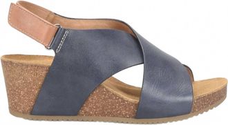 S&ouml;fft Womens Eva Italian Leather Criss Cross Wedge Sandals In Navy