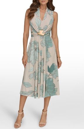 DKNY V-Neck A-Line Dress in Vellum/Waterlily Multi at Nordstrom, Size 14