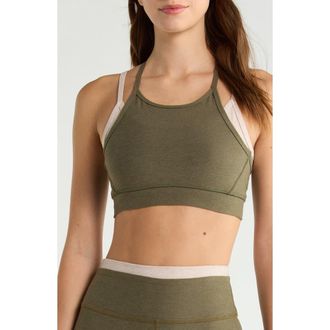 Beyond Yoga Space Dye Long Layered Bra in Beyond Olive Heather at Nordstrom, Size Medium