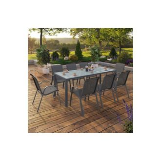 IDMarket Conjunto De Muebles De Jard&iacute;n Madrid Mesa De 190 Cm Y 8 Sillas Apilables, Gris Antracita, Tablero Claro