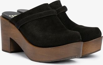 Pedro Garcia Midi heel wood clog in black suede | Della | Fall winter 25 | PEDRO GARCIA