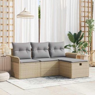 vidaXL Vidaxl - Conjunto De Sof&aacute; De Jard&iacute;n Con Coj&iacute;n 4 Pcs Beige Y Gris Claro