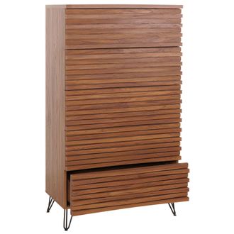 Hhg Hhg - Nunca Usado] C&oacute;moda 698, Armario Alto, Dise&ntilde;o 3d 5 Cajones Mdf Metal 145x80x44cm, Aspecto Nogal