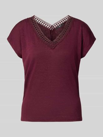 Zero Regular Fit T-Shirt aus Viskose-Mix mit Loch-Stitching in Bordeaux, Gr&ouml;&szlig;e 34