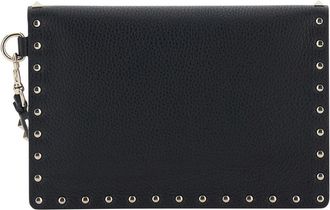 Valentino Garavani Womens Leather Envelope Clutch Black Calf Bags