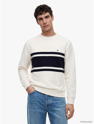 Tommy Hilfiger Mens TH Performance Colorblock Sweatshirt - Ivory Petal - XL