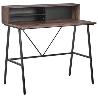 Beliani Beliani - Escritorio Para Oficina En Casa Con Tablero En Madera Oscura 100 X 50 Cm Marco De Metal Negro Con Estantes Harison