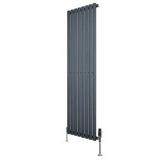 MonsterShop Oval Single Column Radiator & Valves - 1600mm x 480mm - Anthracite in Grey
