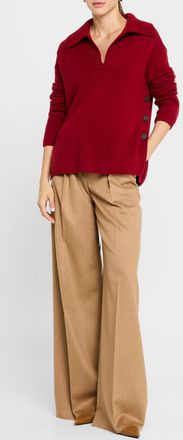 Naadam Button-Side Cashmere Polo Sweater