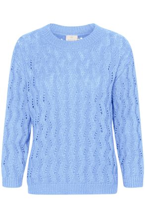 Kaffe Womens Pullover Patterned Knit Cropped Sleeves Round Neck Regular Fit, Vista Blue, Medium