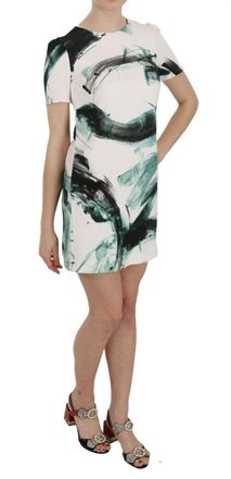 Dolce & Gabbana Womens White Black Blue Shift Short Mini Dress Viscose