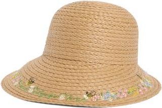 Karl Lagerfeld Garden Reader Embroidered Straw Hat in Natural at Nordstrom Rack