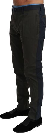 Dolce & Gabbana Blue Gray Stripes Trouser Cotton Mens Pants