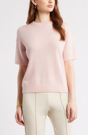 Nordstrom Short Sleeve Cashmere Sweater in Pink Dogwood at Nordstrom, Size Xx-Small