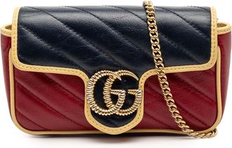 Gucci Pre-owned Womens Super Mini Gg Marmont Tricolor Matelasse Leather Torchon Flap Crossbody - Dark Red - One Size