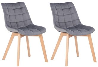 Clp Set de 2 sillas con patas de madera y asiento en Terciopelo Gris