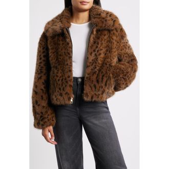 BCBGeneration Cropped Faux Fur Jacket in Leopard at Nordstrom Rack, Size Large