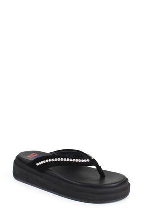 National Comfort Kayra Crystal Flip Flop in Black Suede at Nordstrom, Size 6