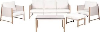 Beliani Conjunto De Jard&iacute;n Moderno Con Sof&aacute; De 5 Plazas Estructura Met&aacute;lica Y Acabado Imitaci&oacute;n Madera Con Mesa Otomana Y Cojines Beige Claro Nola