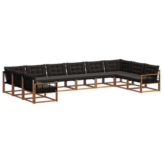 vidaXL Conjunto De Sof&aacute;s De Exterior Con Coj&iacute;n 10 Pcs Natural Y Negro Vidaxl