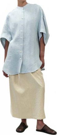 Alysi Maxi Linen Blouse In Celeste