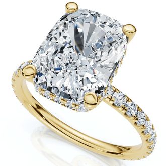 Pompeii3 Certified 3 1/2Ct Cushion Hidden Halo Diamond Engagement Ring 14k Gold Lab Grown