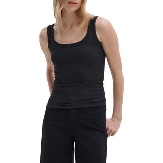 Rag & Bone The Essential Rib Cotton U-Neck Tank in Black at Nordstrom, Size X-Small